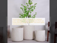 Çerezli desenli nötr bej yuvarlak elyaf kil bitki yetiştiricisi hafif dayanıklı düşük bakımlı çiçek kavanozu tatil villa otel alışveriş merkezi ofis dekorasyonu bahçe peyzaj projesi