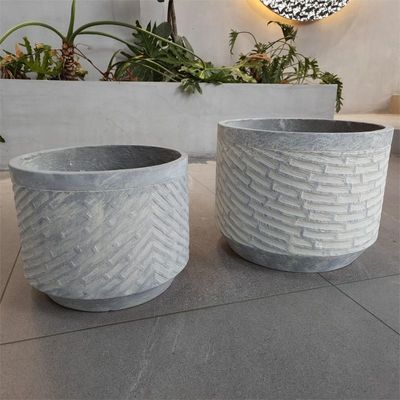 satın al Eşsiz doku Yüzey Fiber Clay Planter Frost Resistant Mat/Glossy Finish ile yuvarlak çiçek küpü online manufacture