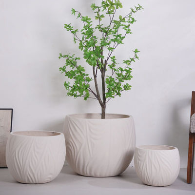 satın al Düzensiz dalgalı çizgiler desen Tarafsız Beige Yuvarlak Fiber Clay Planter online manufacture
