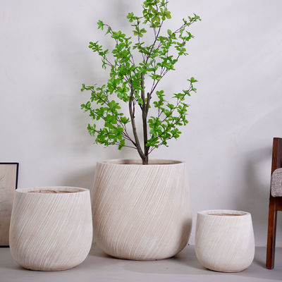 satın al Diagonal çizgiler desen Tarafsız Beige Yuvarlak Fiber Clay Planter Hava koşullarına dayanıklı online manufacture