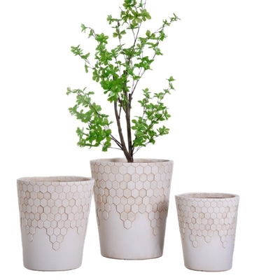 satın al nötr bej yuvarlak fiber kil saksı, pürüzsüz petek desenli, hafif, dayanıklı, az bakım gerektiren saksı, tatil villası, otel, alışveriş merkezi, ofis dekorasyonu, bahçe peyzaj projesi online manufacture
