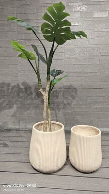 satın al Çağdaş Görünüm Tarafsız Beige Tekrarlanan Doğrusal doku Tasarımı Yuvarlak Fiber Clay Planter online manufacture