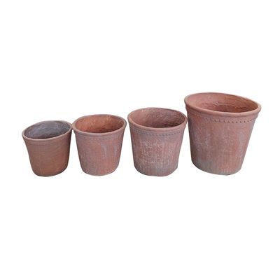 Dayanıklı Fiber Clay Planter el oyma bitirme yuvarlak doku yüzeyi ile