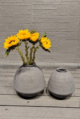 Klasik Vintage bitirme ile el oyma yuvarlak Vintage Fiber Clay Planter