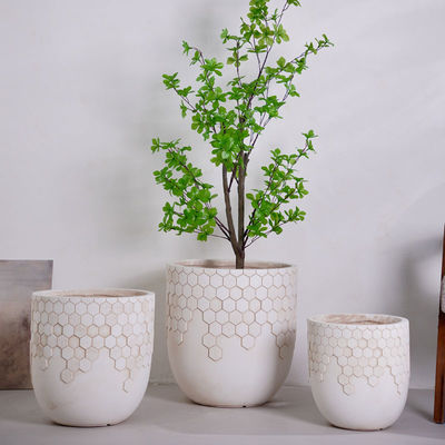 Doğal Bal Arısı Şablonu Tarafsız Beige Yuvarlak Hafif Fiber Clay Planter