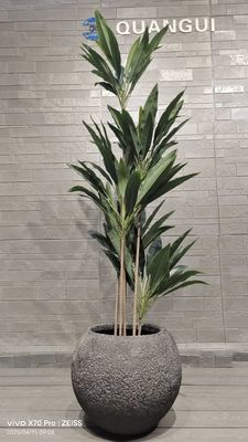 Gri Dokulu Yuvarlak Fiber Kil Saksı Doğal Kaya Görünümlü Desenli