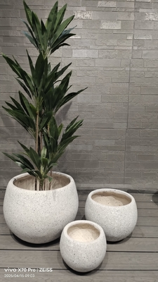 nötr bej doğal benekli taş - taklit tasarım yuvarlak fiber kil saksı hafif dayanıklı az bakım gerektiren çiçek saksısı tatil villası ofis dekorasyonu bahçe peyzaj projesi