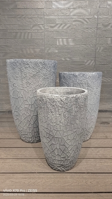 geometrik çatlak - gibi tasarım gri yuvarlak fiber kil saksı mozaik desenli hafif dayanıklı az bakım gerektiren saksı tatil villası ofis dekorasyonu çatı bahçeleri peyzaj projesi