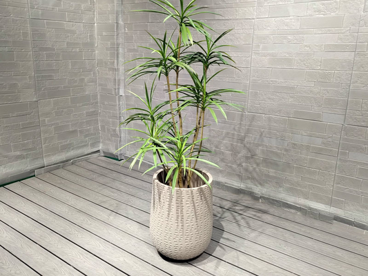 Açık Gri Beyaz Tekrarlanan Geometrik Desen Yuvarlak Yapısal Çamur Fiber Planter Mimarlık peyzaj tasarımı